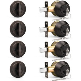 Probrico Oil Rubbed Bronze Single Cylinder Deadbolt for Exterior Door with Different Keys， Entry Door Lock with Keys, 4 Pack