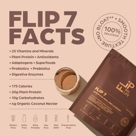 Flip My Life, Flip 7 Natural SuperFood, Plant-Based Protein, Complete Meal Replacement to Support Healthy Gut, 7 Mega Nutrient Rich Blends all in one to AGE BETTER - Chocolate