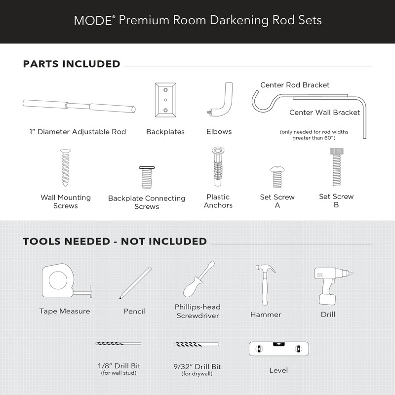 MODE Room Darkening Collection 1” Diameter Blackout Curtain Rod Set