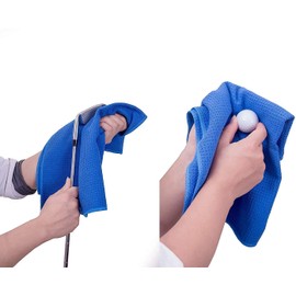 Y8HM Premium Microfiber Waffle Pattern Tri-fold Golf Towel with Carabiner Clip for Hanging on Golf Club Bag (Blue)