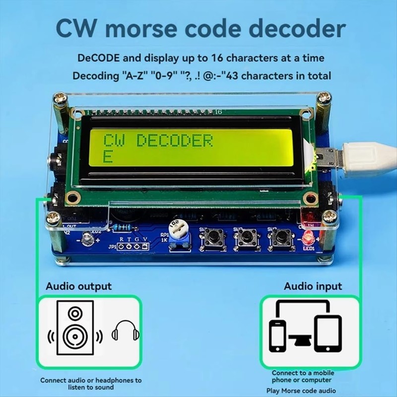 Comphic Upgraded CW Morse Code Decoder Finished +Case+Button Kit with
