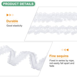 M METERXITY 1-Pack Elastic Sequins Trim, 11 Yards 0.8 Inch Flat Paillette Glitters Sequin Trim 2 Row Metallic Sequins Trim for Craft Sewing Trimming/Dress Embellish Headband [White]