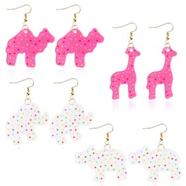 BkeeCten Frosted Animal Cookie Earring - 4 Pairs Cute Acrylic Animals Dangle Earrings Pink & White Frosted Cookies Acrylic Animal Cookie Hook Earrings Women Girls' Jewelry Gift Outfit Accessories