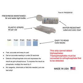 Phosphorus and Phosphate Detection Test Strips, 0-100 ppm [Vial of 50 Strips]