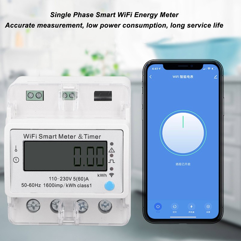 Smart Energy Meter DIN Rail Digital Display Electric Meter WiFi