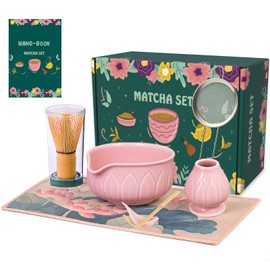 Matcha Tea Set, Bamboo Whisk and Bowl, Green Tea Set, Ceremonial Matcha Set, Gifts for (Pink)