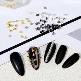 Tucnoeu 2 Boxes Rivets Nail Charms – Nail Charms Gold Silver Black Punk Nail Jewellery Glitter Stones Accessories