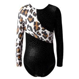 DAXIANG Long Sleeve Leopard Gymnastics for Girls Shiny Dancing Athletic Leotard for Little Girl Leopard 11-12 Years