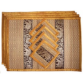 Cccollections Hand-Woven Table Placemats & Coasters Set for Everyday Dining | Thai Style Wicker Placemats Alternative to Plastic Heat Resistant - 4 Pcs
