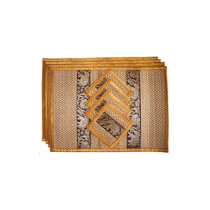 Cccollections Hand-Woven Table Placemats & Coasters Set for Everyday Dining