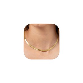 Flat Chain Necklace for Women Men 18k Gold Plated Snake Chain Necklace 15 Inch 5MM Choker Chain