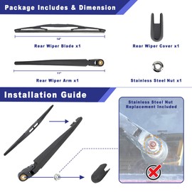 Shopauto Rear Windshield Wiper Arm Blade Assembly Kit Compatible with 2016-2021 Honda Pilot Rear Window Wiper, Replacement 76720TG7A01, 76730TZ5A01, 76622TZ5A01, 76720-TG7-A01