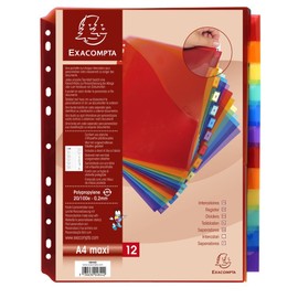 Exacompta 4844E Premium Index with Pocket for DIN A4 Maxi Made of Durable Plastic 8-Piece Full Height 25 x 30 cm Full Colour 2 x 4 Colours with Label Sheet for Labelling Dividers