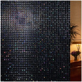rabbitgoo Window Privacy Film Blackout Mosaic Static Cling Decorative, Removable Rainbow Window Film, Non-Adhesive Heat Control UV Blocking for Bathroom, 35.4 x 157.4 inches Black