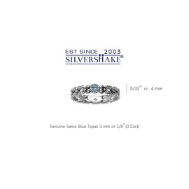 Silvershake Petite Genuine Swiss Blue Topaz 925 Sterling Silver Flower Stack Stackable Eternity Ring Size 7