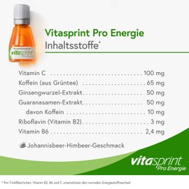 Vitasprint Pro Energy Drinking Bottle - Natural Dietary Supplement for Improved Concentration* - 1 x 24 Drinking Ampoules