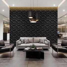 STICKGOO 3D Wall Panels for Interior Wall Decor, Black Diamond Design Accent Wall Panels, 12''x12'' Modern Decorative Wall Panels for Living Room, Lobby, Office, 33 Pack