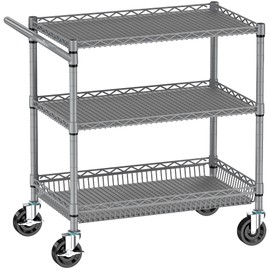 Folews Rolling Cart with Wheels, Heavy Duty 3 Tier Metal Utility Cart 990lbs Capacity, Multi-Purpose Wire Rolling Storage Trolley for Kitchen Garage Office Commercial Use, Gray