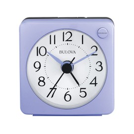 Bulova Violet Travel Alarm Clock B1876 | Compact Design with Lighted Dial & Silent Sweep | Quartz Movement | Battery Operated | Ascending Beep Alarm for Home or Travel