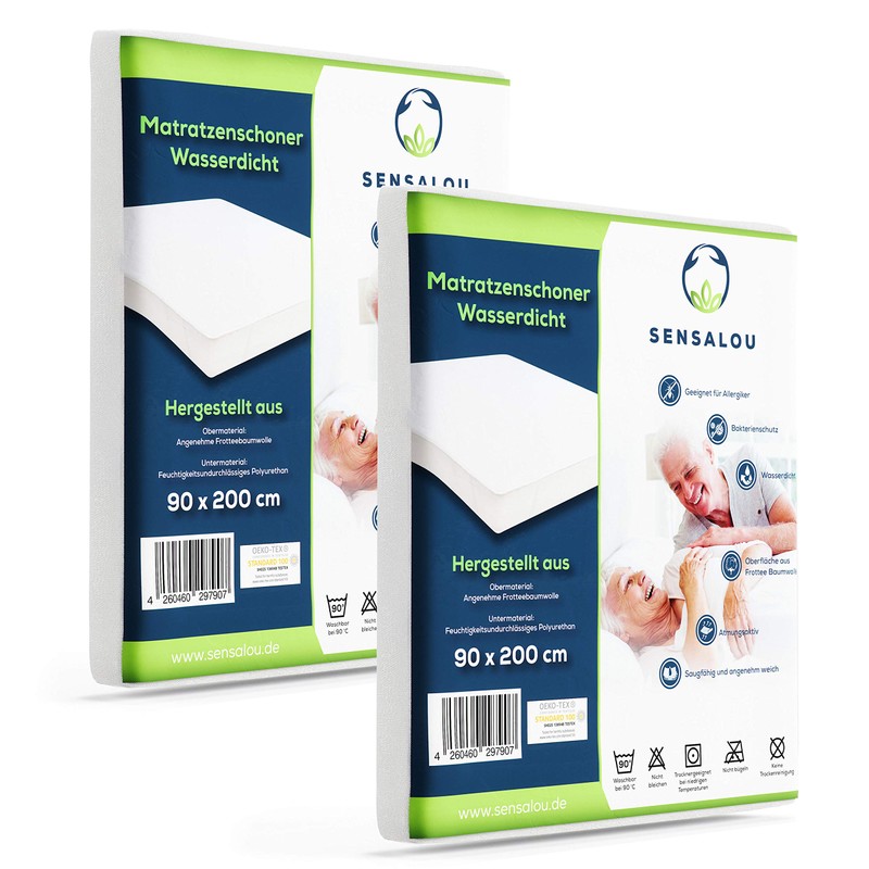 Sensalou Incontinence Mattress Protector Mattress Cover Sheet Waterproof, White, 90