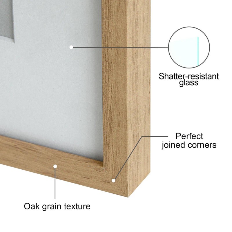 Boarding 18x18 Natural Poster Frame,8x8 Mat,Premium Metal,Tempered glass