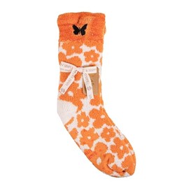 Groovy Orange Daisy Camper Slipper Sock Sock With Embroidered Butterfly