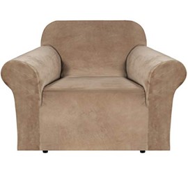 H.VERSAILTEX Stretch Velvet Armchair Cover Couch Covers 1 Cushion Chair Slipcover for Living Room Furniture Cover Crafted from Thick Comfy Rich Velour (Chair 32"-48", Camel)