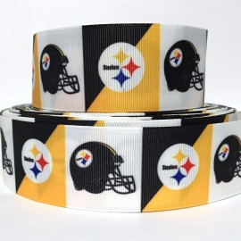 GROSGRAIN RIBBON  5/8", 7/8", 1.5" or 3"  tM19  SPORTS FOOTBALL Printed  - 7/8"