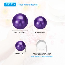 PATIKIL 150 Pieces Floating Beads, 8/14/20mm Vase Fillers Beads Vase Centerpieces Floating Pearl Bead No Hole and 8000Pcs Clear Water Gel Bead for Vase Decoration, Purple
