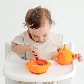 TinyHalo Silicone Suction Bowl for Baby, Extra-Strong Suction Base Bowl for Mess-Free Self-Feeding, Food-Grade Silicone, BPA Free, Dishwasher and Microwave Safe (Pumpkin)