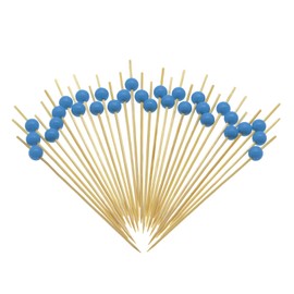 Minisland Sky Blue Pearl Cocktail Picks, 4.7 Inch Long Bamboo Fancy Toothpicks for Appetizers, Decorative Baby Shower Birthday Party Food Drink Garnish Fruit Kabob Skewer Sticks 100 Counts - MSL154