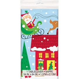 Colorful Santa Rectangular Plastic Table Cover | 54" x 84" | 1 Pc