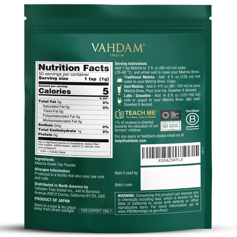 VAHDAM Premium Matcha Green Tea Powder 50g | Shizuoka, Japan