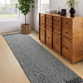 Collive Long Hallway Runner Rug 2.6' x 8', Washable Runner Indoor Entryway Rug, Black/Cream Braided Woven Kitchen Runner Rugs Low-Profile Front Door Floor Carpet for Laundry Room Bedroom Doorway