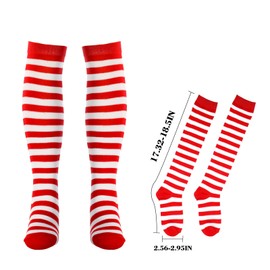 Vinsatin 6 Pcs Costume Set for Kids, Include Tulle Tutu Skirt Striped Knee Long Socks Shirt Blue Headband (Red and Blue,10-12 Age)