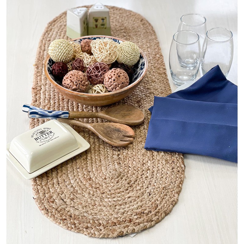 Chardin home Jute Braided Oval Table Runner | Boho Table
