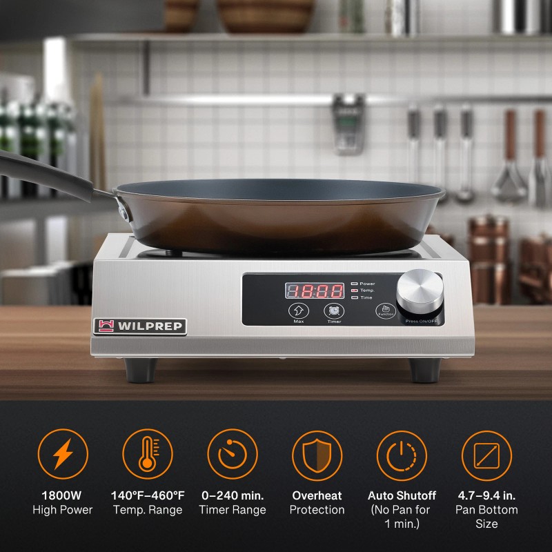 WILPREP Commercial Countertop Induction Range Portable 1800W Induction Cooktop Digital