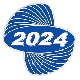 Versa Tags 2024 Oval Model Year Car Dealer Window Stickers Proudly Made in The USA Versa Oval Model Windshield Year Stickers are Blue and White in Color Come Twelve (12) to A Pack