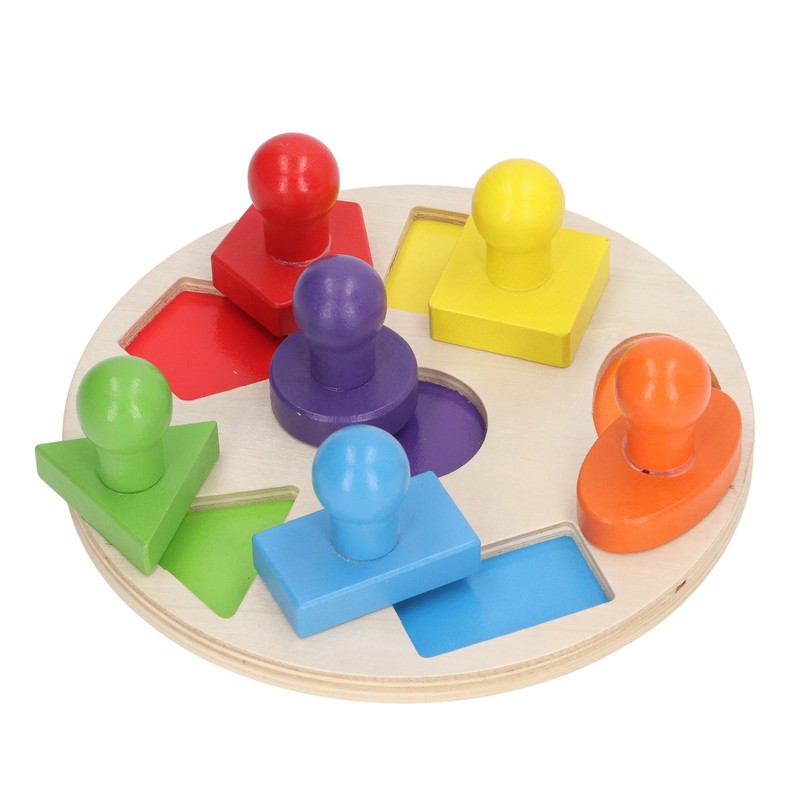 Wood Shape Puzzle Educational Colorful Early Learning Skill Development Round