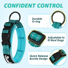 SlowTon Reflective Dog Collar with Safety Buckle, Adjustable Reflective Neoprene Padded Collars Breathable Nylon Pet Collar for Dogs Puppy