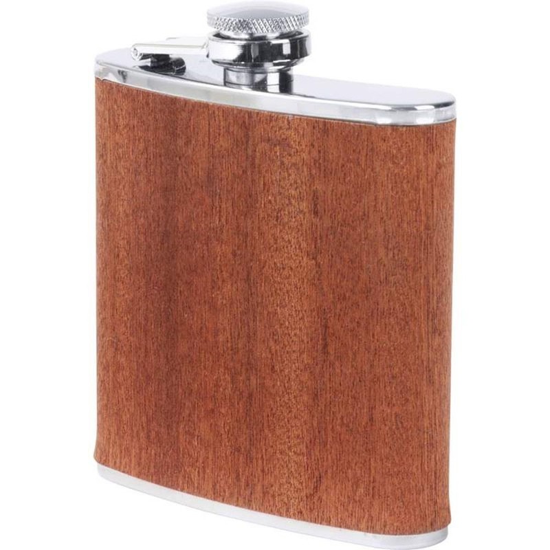 Maxam Drinkware Stainless Steel Flask with Real Sapele Wood Wrap,