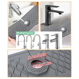 Veki Silikon Wasserhahn Matte für Abfluss Wasser, Wasserhahn Spüle Spritzschutz, Wasserhahn Absorbierende Matte, Wasserfänger Matte für Küche und Badezimmer Arbeitsplatte Schützen (Schwarz, 43 cm)