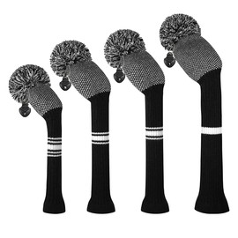 Scott Edward Knitted Golf Headgear Set of 4 Handmade, Suitable for Drivers and Fairway Woods, with a Long Neck Pom Pom Golf Club Headgear Set