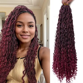 9 Packs New Goddess Locs Crochet Hair Long River Locs Crochet Hair with Curly Ends New Goddess Locs Crochet Hair for Black Women Boho Style Locs Hair Extensions(18Inch, TBUG#, 9Packs)
