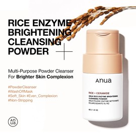 ANUA ANUA RICE ENZYME BRIGHTENING CLEANSING POWDER, Rice Mask, Ceramide, Gentle Face Wash for Brightening, Radiant Skin, Facial Cleanser for Dry Skin, Korean Skincare, Fragrance Free, 40g/1.41fl.oz.
