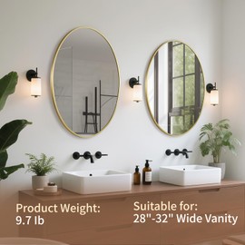JENBELY Gold Oval Mirror for Bathroom, 24x32 Inch Oval Bathroom Mirror with Brushed Metal Frame, Wall Mounted Decorative Vanity Mirror for Bathroom, Living Room, Entryway