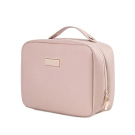 Large Capacity Makeup Bag,Portable PU Toiletry Pouch with Handle and Divider Flat Lay Cosmetic Case for Women Travel