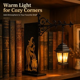 Witch Bookshelf Lantern for Book Nook Decor – Warm Hanging Light for Library Shelves, Reading Nooks & Halloween Displays