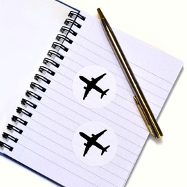 24 x 40mm Round 'Airplane Silhouette' Stickers (SK00065332)