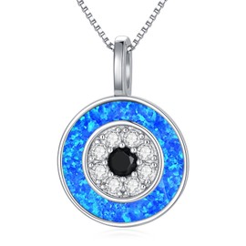 PEIMKO Evil Eye Pendant Necklace for Women 925 Sterling Silver Greek Protection Jewelry Amulet Gift for Mom（Blue Opal）